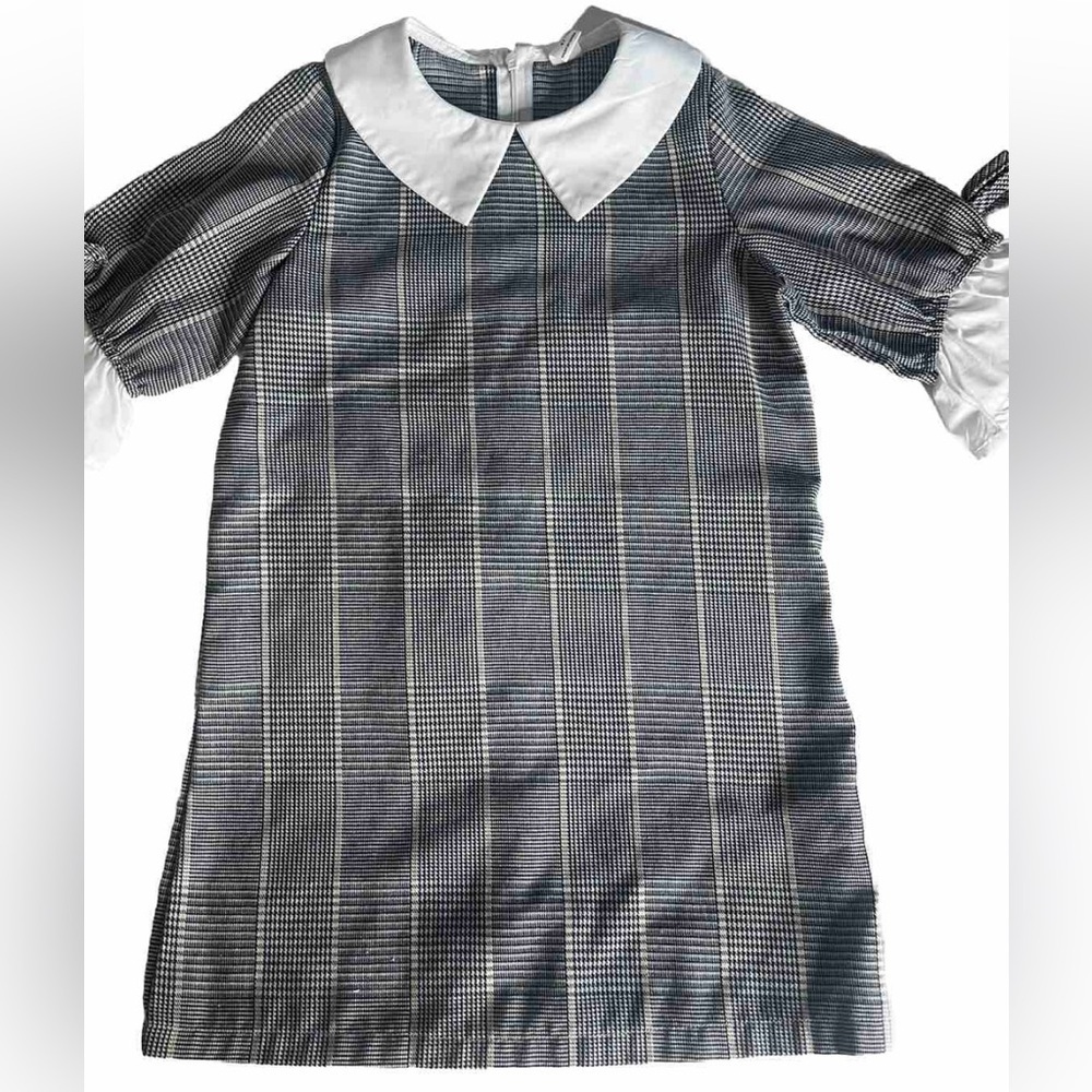 Shein kids, girls size 6Y black plaid, flounce sleeve, collared dress. - Picture 3 of 6